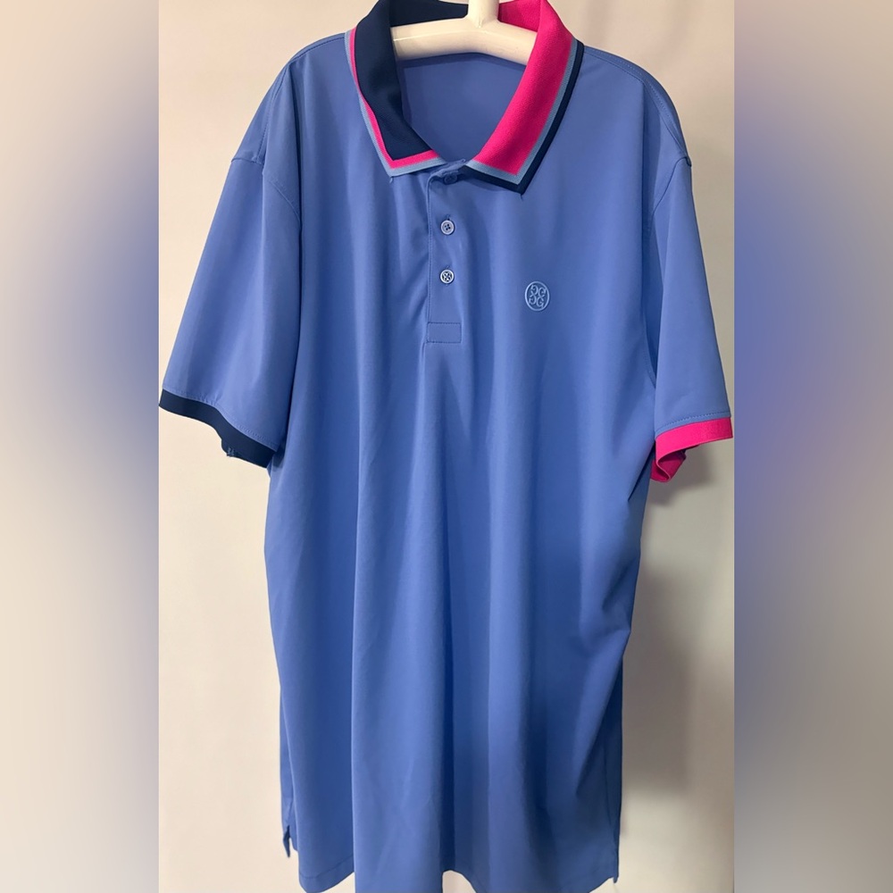 G/FORE Blue Polo Shirt with Pink Trim